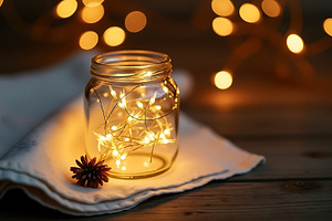 Mason jar filled with warm fairy, an Abstract Photo by Artonix