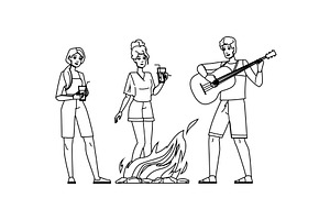 fire beach bonfire party vector, a Person Illustration by pikepicture