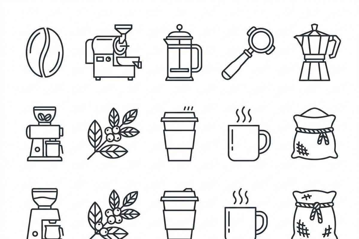 Bundles Set Coffee Roastery Icons, an Outline Icon by adenpinkstore (Photo 2 of 12)