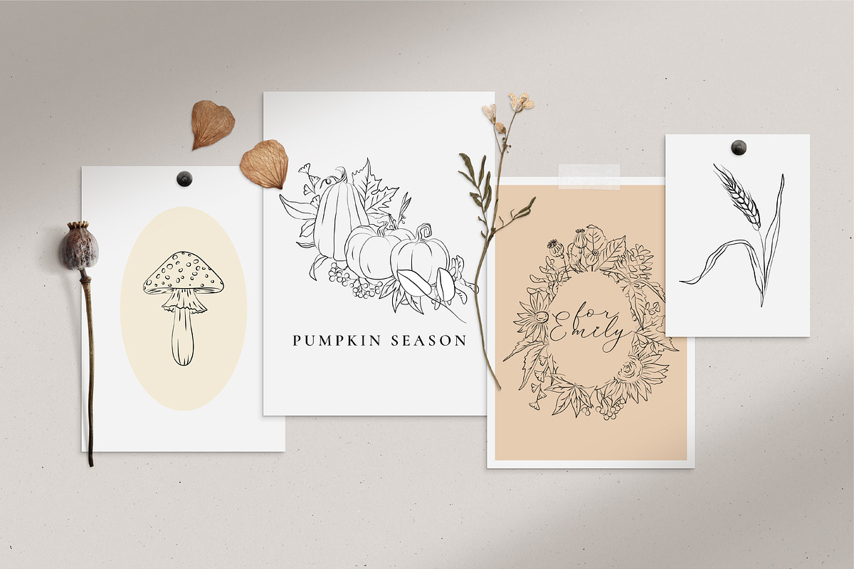 Autumn Botanicals Line Art Clipart, a Decorative Illustration by La Petite Line Art (Photo 13 of 14)