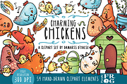 Charming Chickens - Digital Clipart, an Animal Illustration by Purple Frog (Thumbnail 1 of 4)