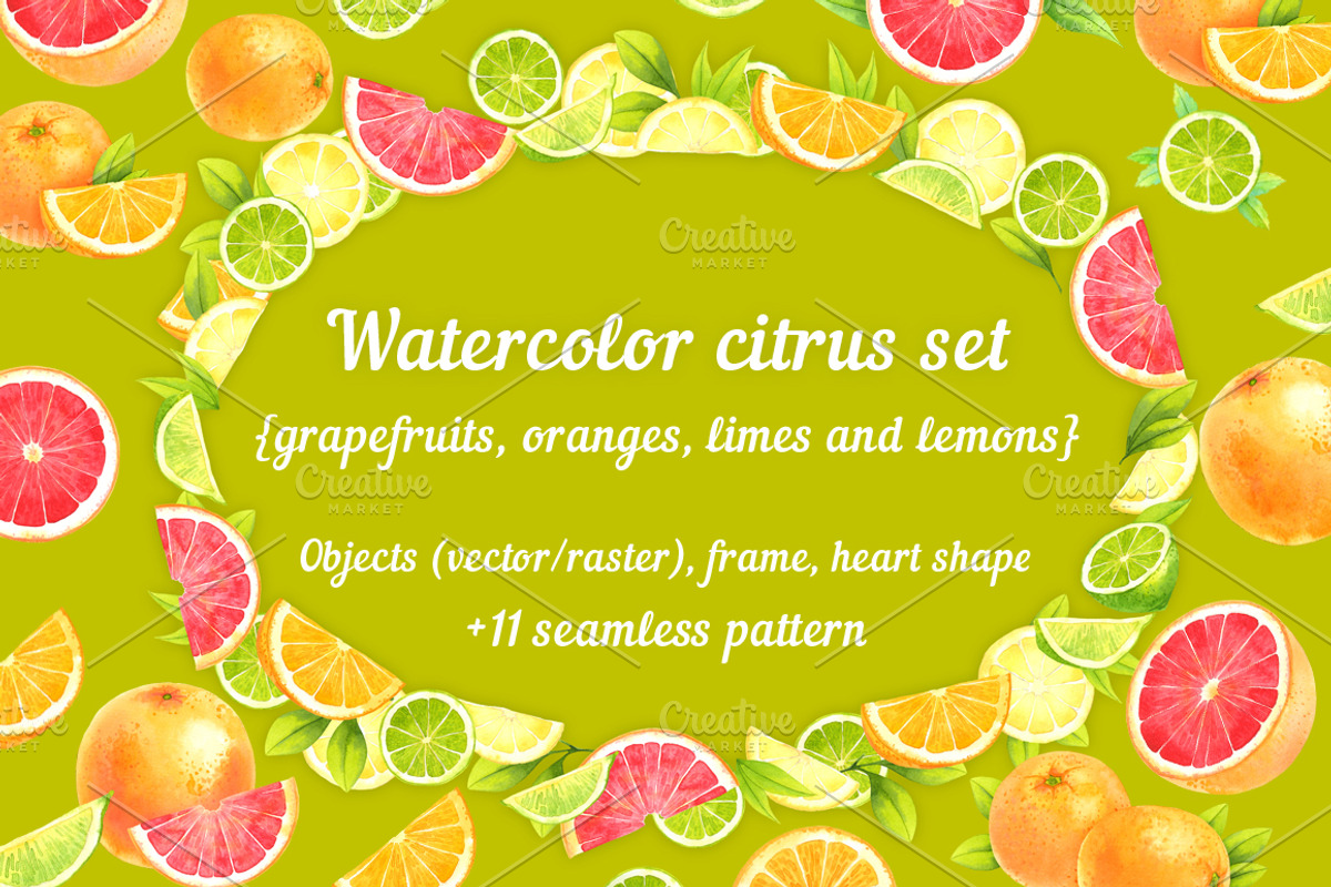 Watercolor citrus set, a Food Illustration by Evgeniia Zagreeva (Photo 1 of 5)