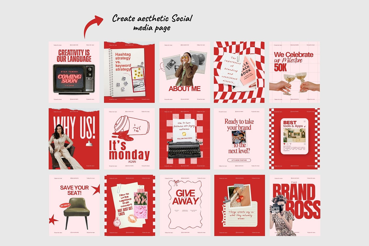 Pink & Red Instagram Post Template preview 5