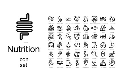 Set of Nutrition healthy food icons, an Outline Icon by Anada Arty