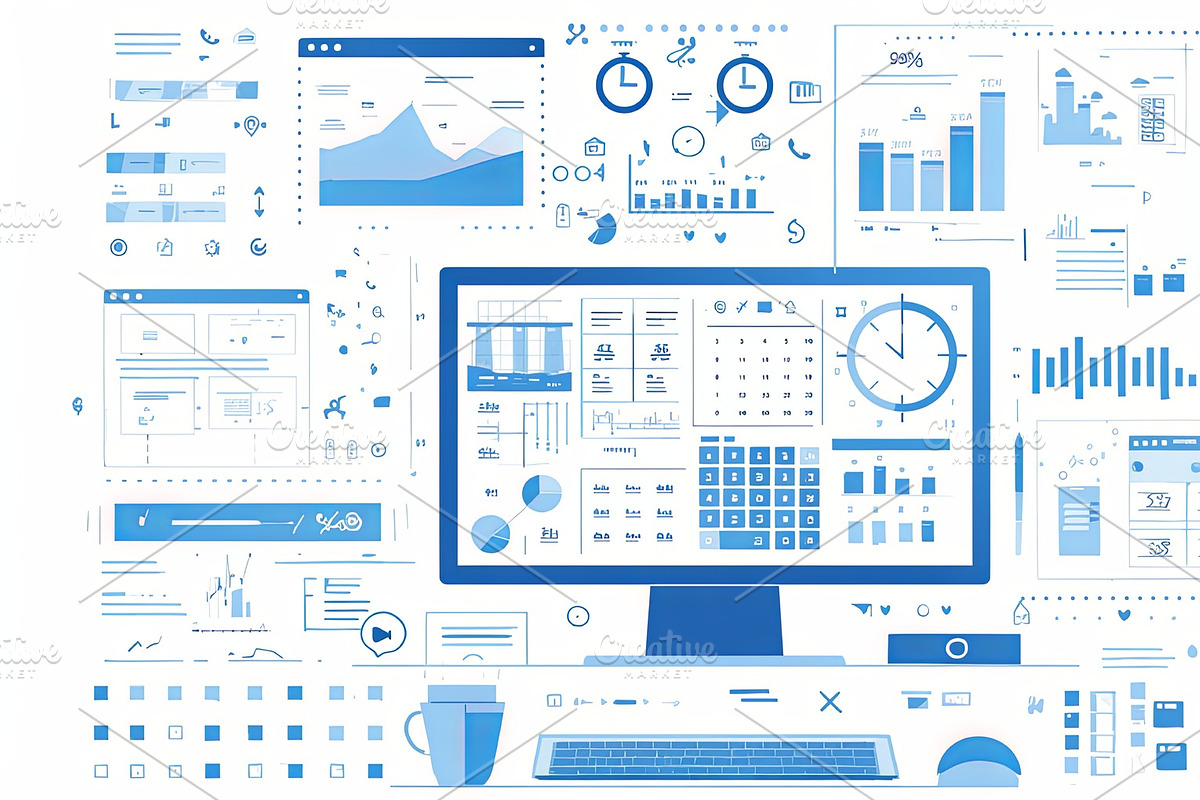 Digital dashboard showcasing analytics and business planning elements for moder, an Illustration by AS photostudio