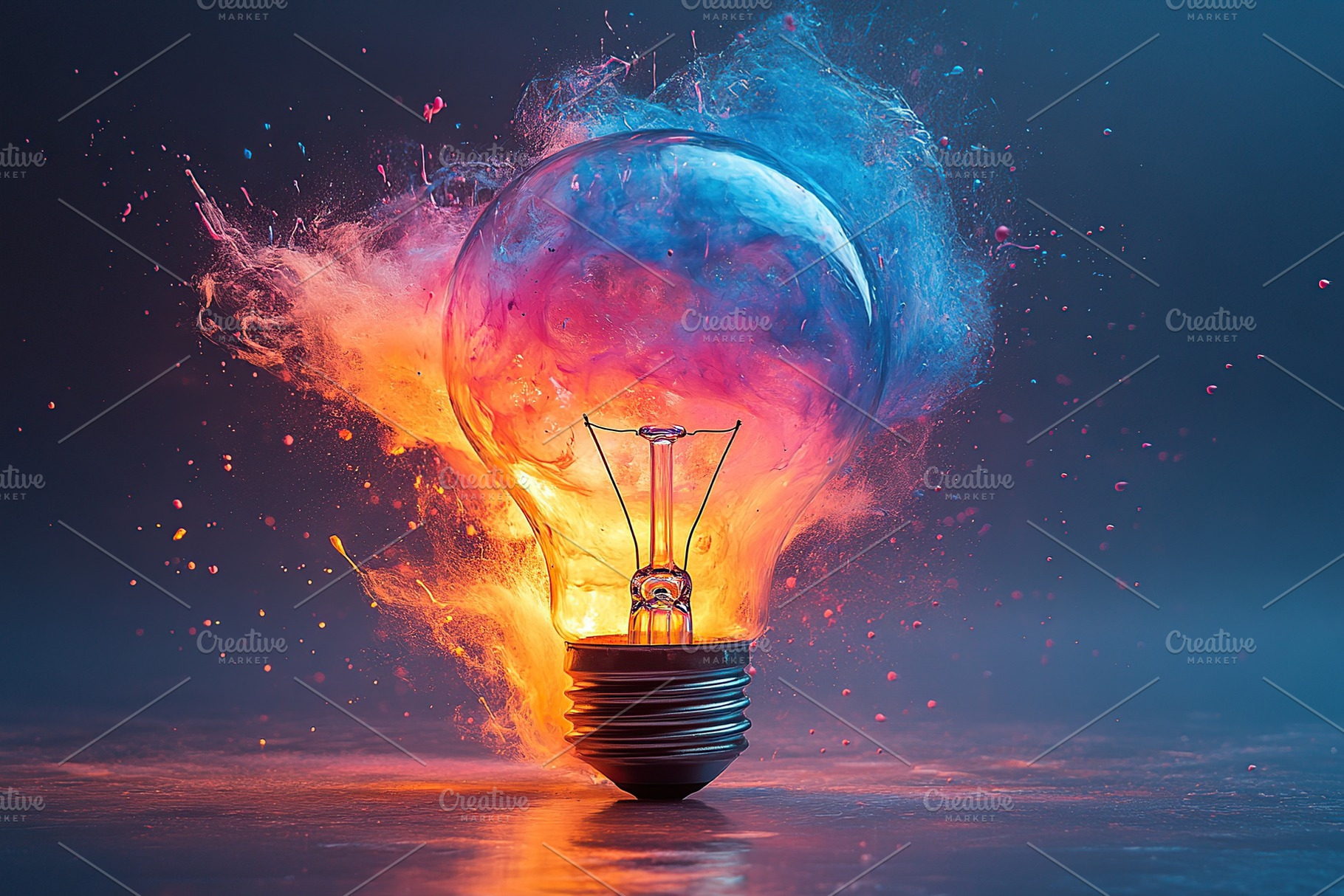 Light bulb explosion of colorful paint splashes, a Photo by AlyaAnd