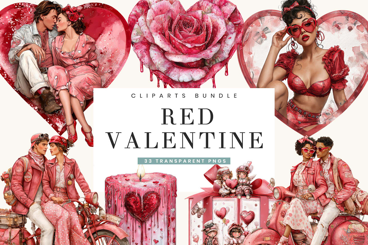 Red Valentine Clipart Bundle, a Seasonal Illustration by BusyDaydesign (Photo 1 of 9)