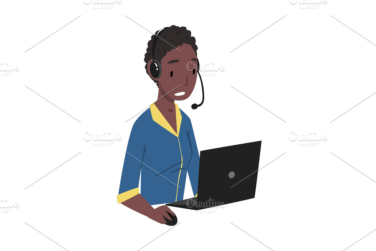 African American Man Call Center, a Person Illustration by TopVectors