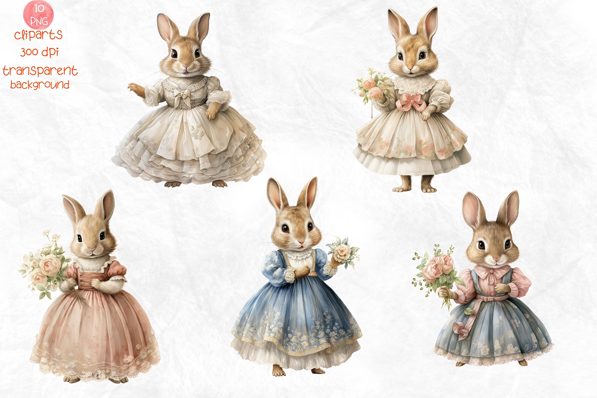 Vintage Bunny Watercolor Sublimation, an Animal Illustration by Maysa Art (Photo 2 of 5)