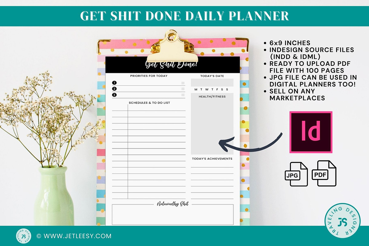 EDITABLE DAILY PLANNER INDESIGN, a Stationery Template by Traveling Designer (Photo 1 of 4)