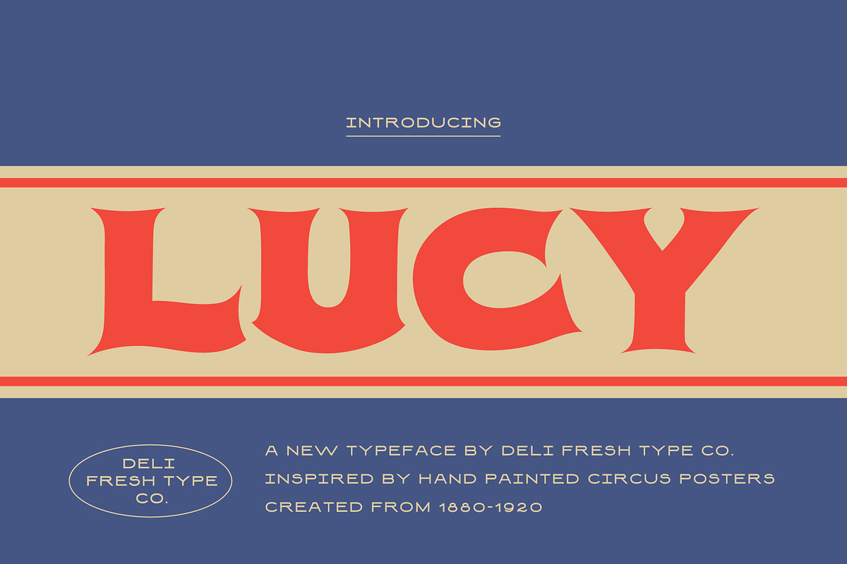 Lucy: A Circus Poster Font, a Serif Font by DeliFreshTypeCo. (Photo 1 of 5)