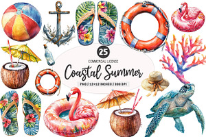 Coastal Summer Clipart PNG, an Illustration by SinaCreation