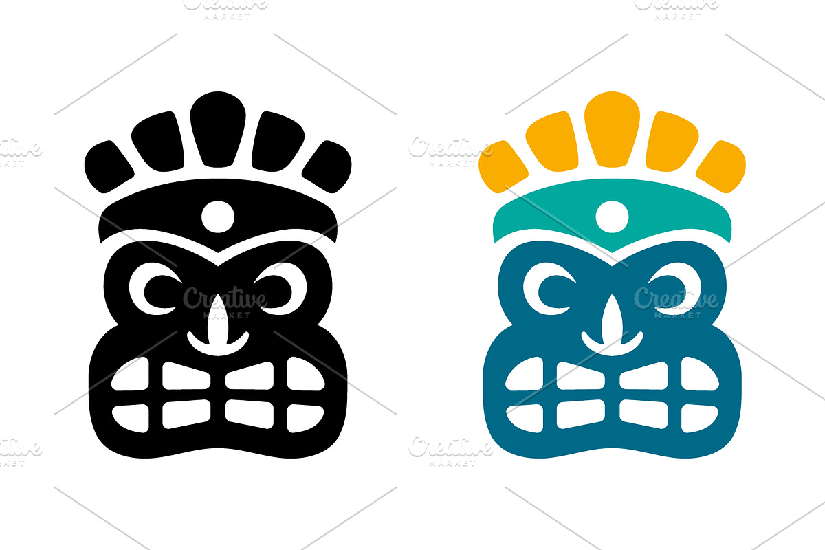 Black and color tiki mask with, an Illustration by GraphiShop