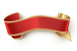 Red and gold ribbon banner elegant d, an Abstract Photo by Pixeness Studio