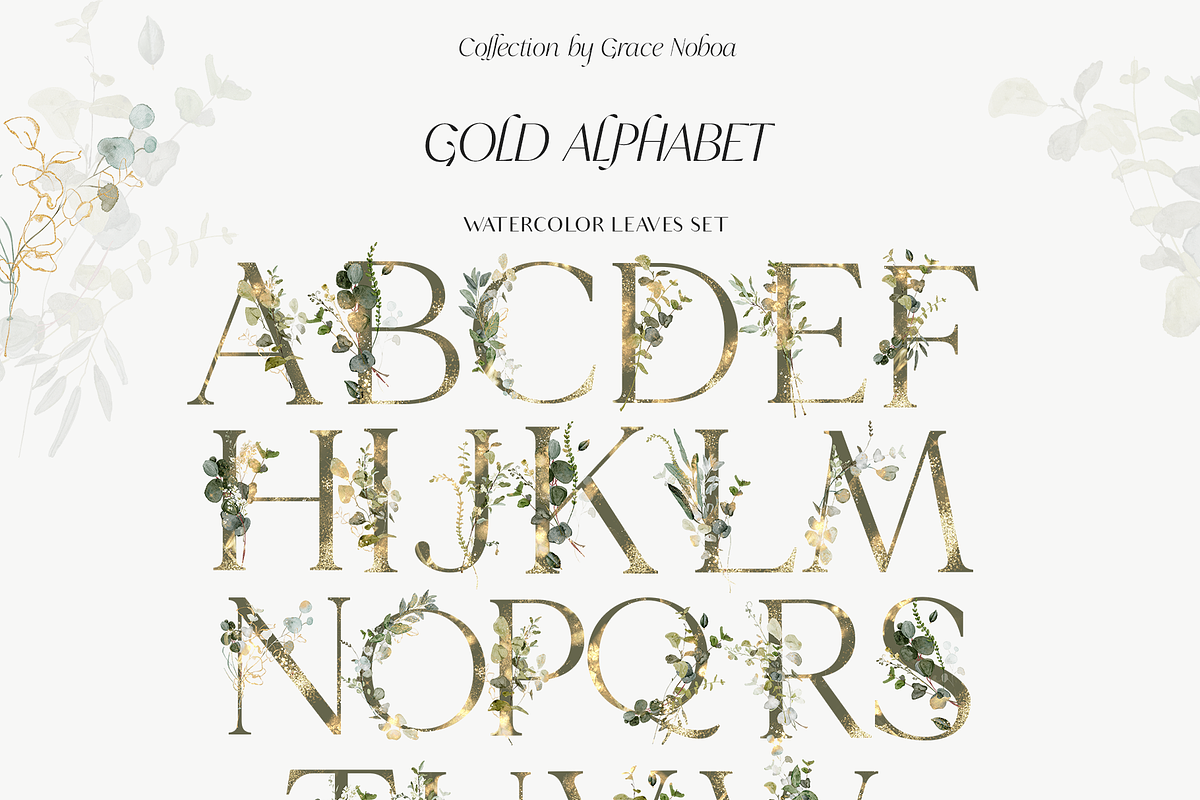 GREENERY & GOLD LEAVES watercolors, a Decorative Illustration by Grace Noboa Illustrations (Photo 5 of 14)