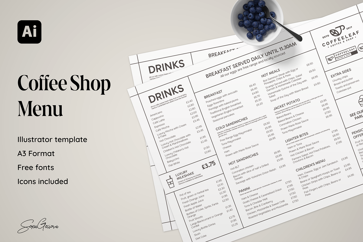 Coffee Shop Menu, a Print Template by SonaGeciova (Photo 1 of 3)