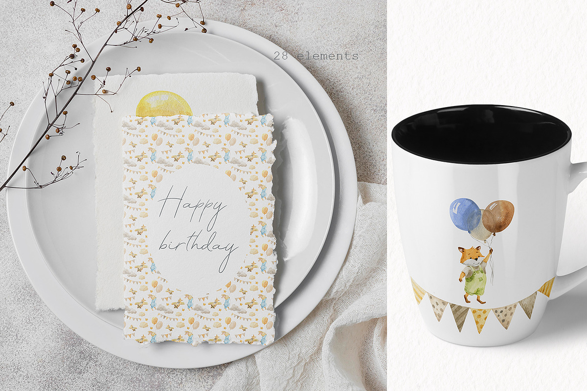 Cute animals with balloons, an Illustration by Love Watercolor Store (Photo 5 of 9)