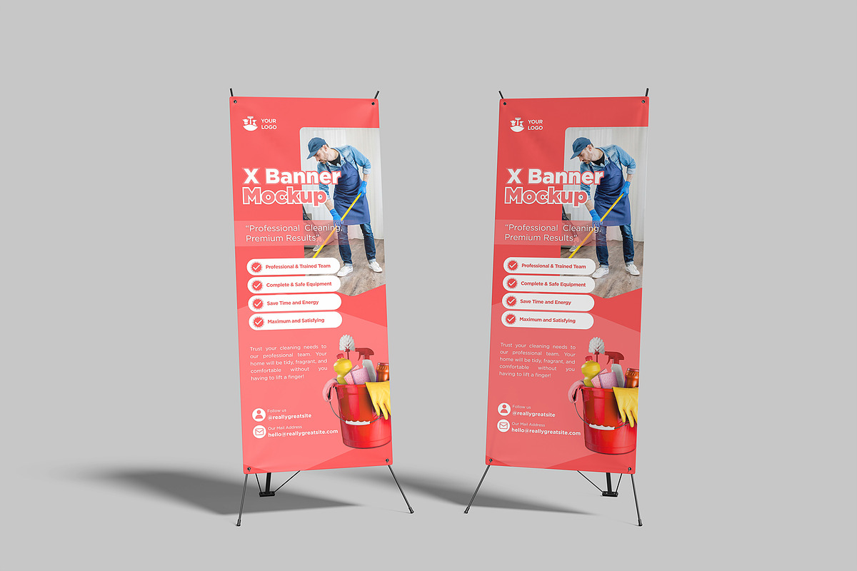 X Stand Banner Mockup, an Advertising Mockup by graphictime (Photo 6 of 12)