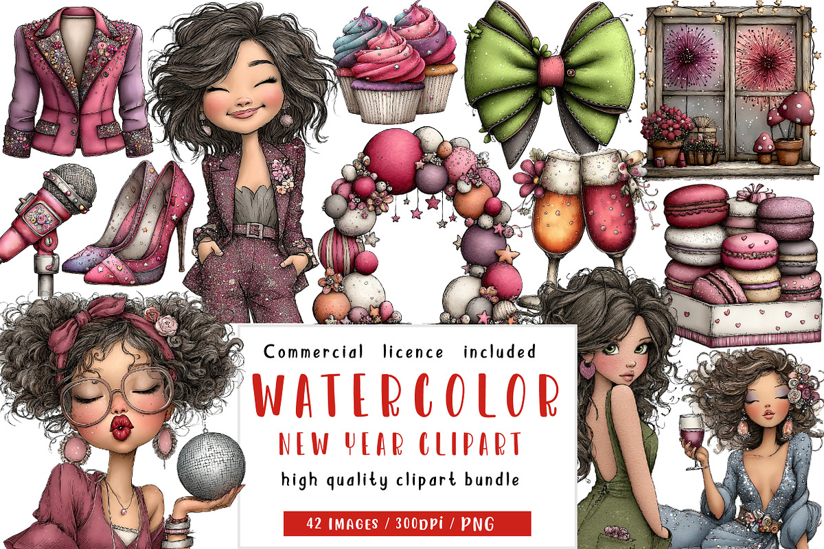 Watercolor New Year Clipart, an Illustration by CreationArt (Photo 1 of 5)