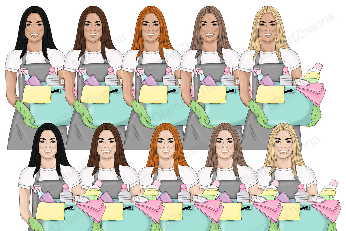 Cleaning Girls Clipart, a Person Illustration by GlamArtZhanna (Photo 2 of 7)