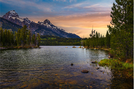 Sunset over Taggart Lake and Grand, a Nature Photo by Nick Fox
