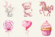 Watercolor Pink Kids Birthday Clipar, an Illustration by OK Design (Thumbnail 2 of 5)