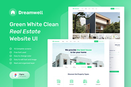 Dreamwell Clean Real Estate Website, an UI Kit Template by peterdraw