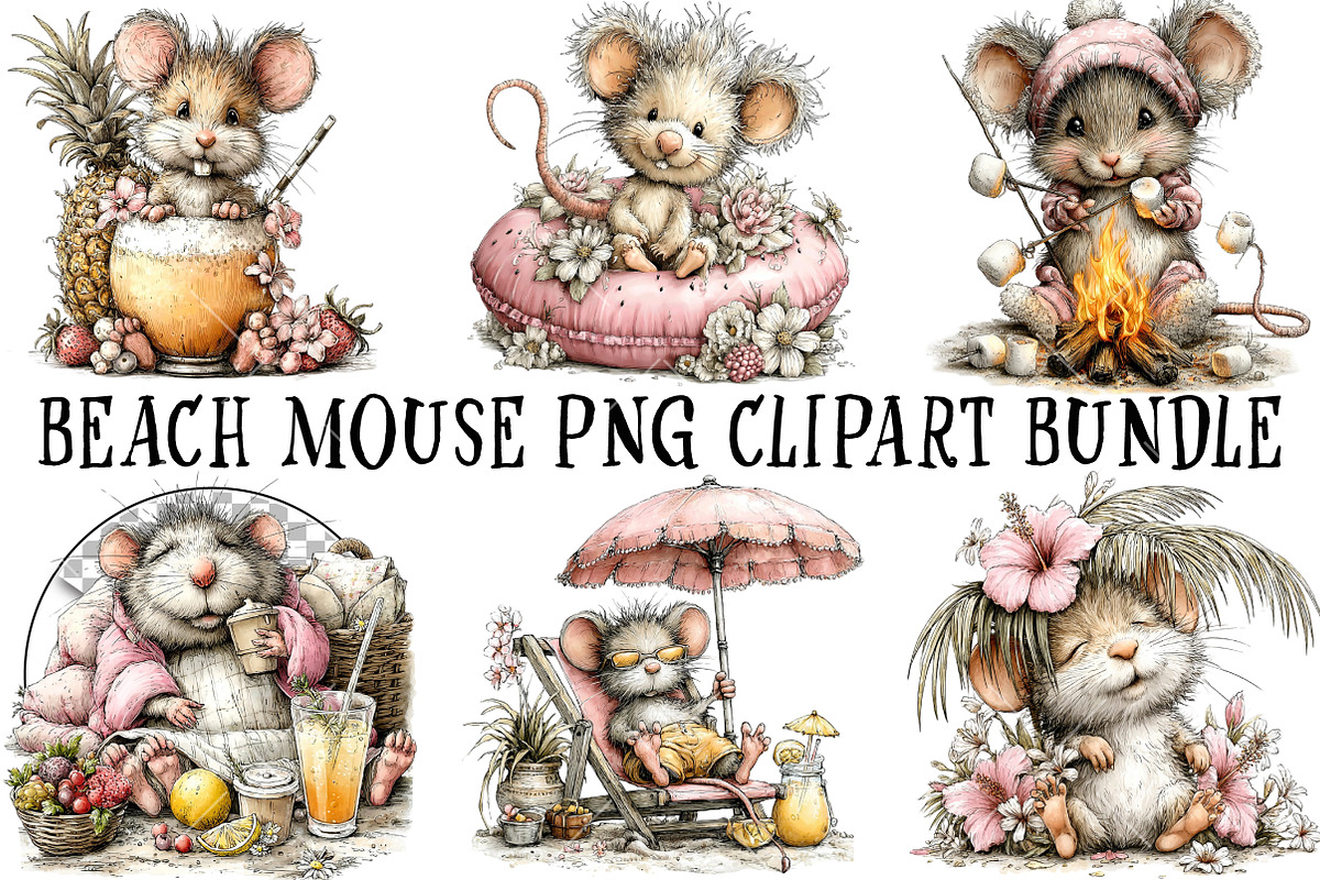 Beach Mouse PNG Clipart Bundle, a Seasonal Illustration by OK Design (Photo 2 of 6)