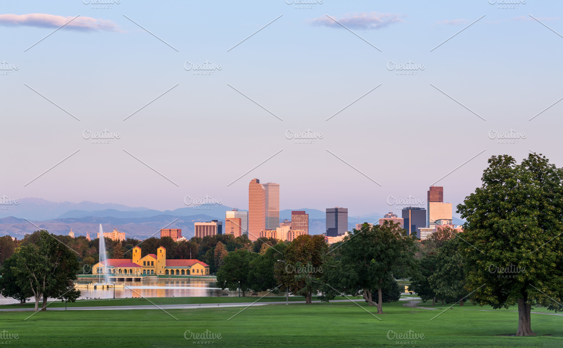 Cityscape of denver colorado containing denver, colorado, and skyline, an Architecture Photo by Backyard Stock