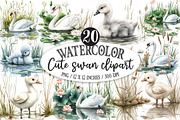 Watercolor Cute swan clipart, a Seasonal Illustration by Designking (Thumbnail 1 of 4)