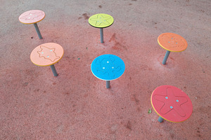 Colorful playground stepping platforms from above, an Arts & Entertainment Photo by DanFLCreativo