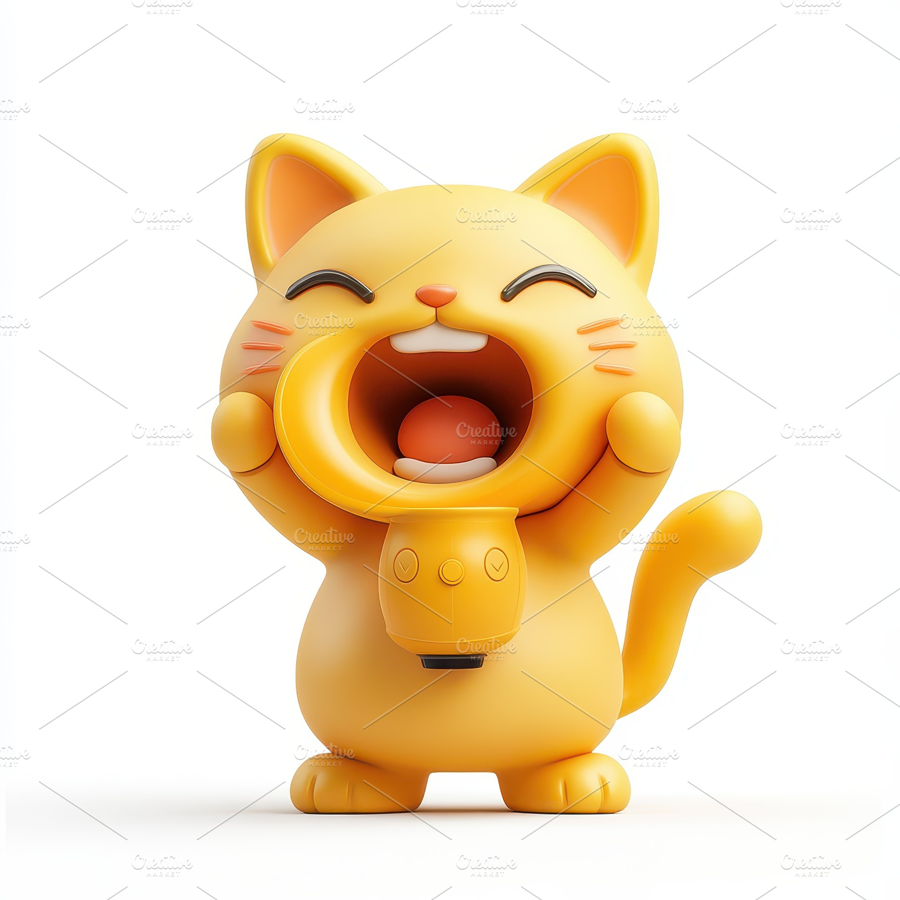 Cute yellow cat playing a trumpet jo, an Animal Photo by Pixeness Studio