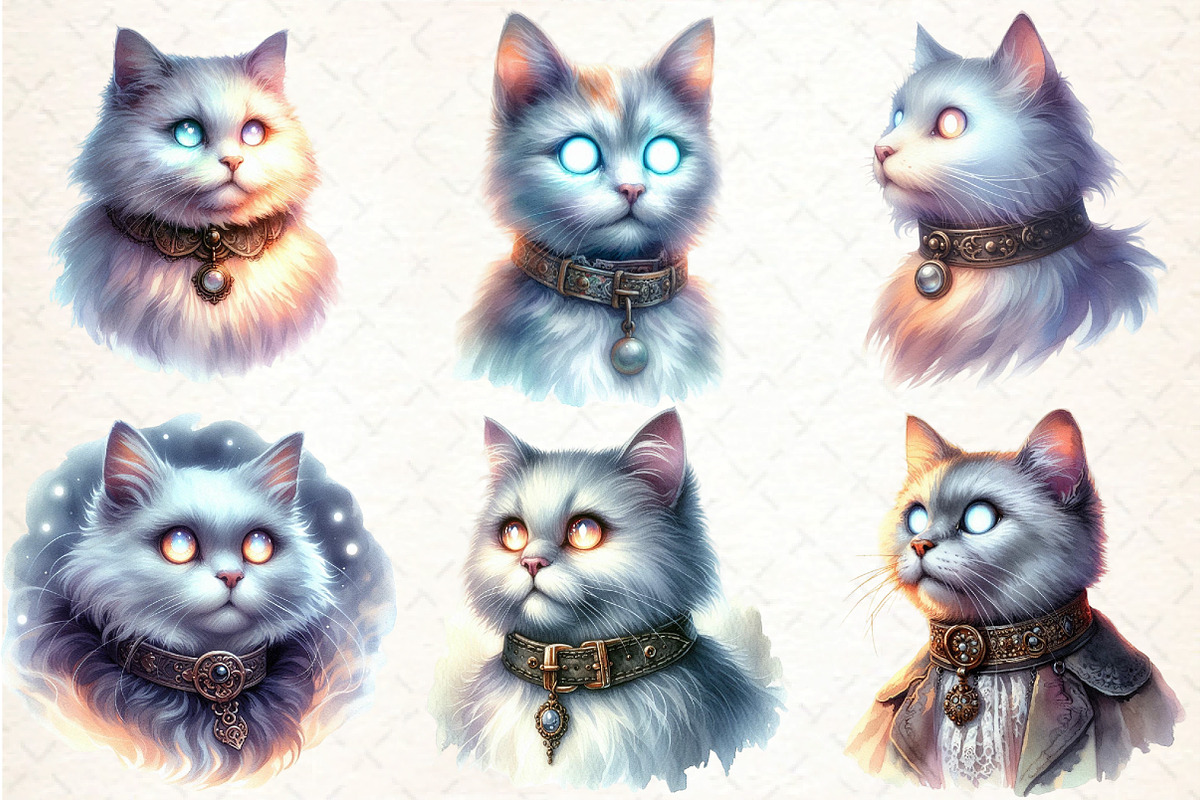 Watercolor Ghostly Cat Clipart, an Illustration by DreamCafeArt (Photo 3 of 5)