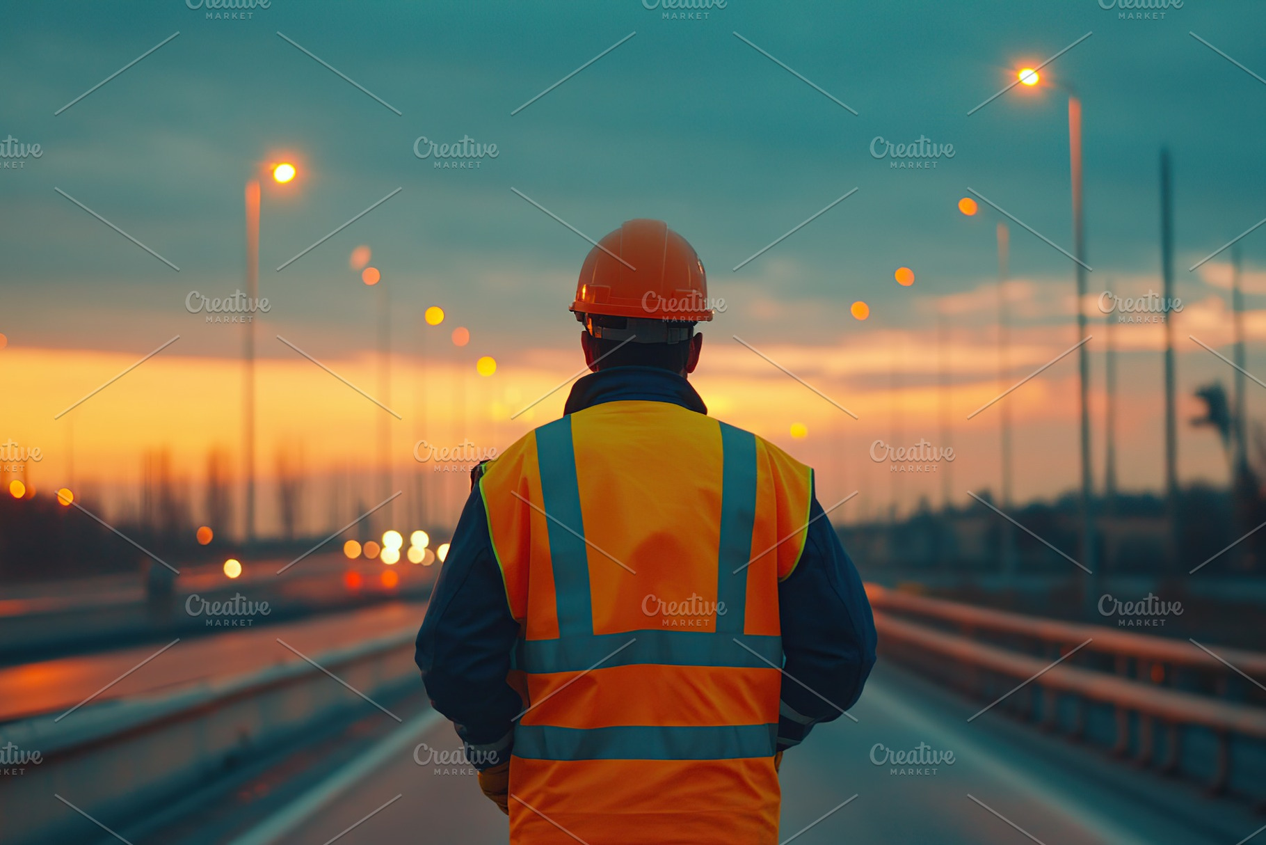 Construction worker wearing uniform and building highway road, an Industrial Photo by AlyaAnd