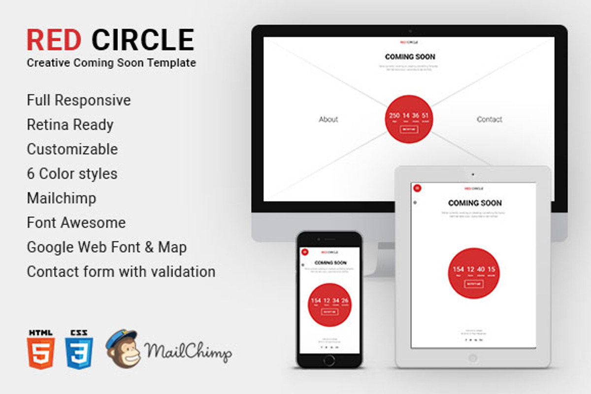 Red Circle - Coming Soon HTML Templ., a HTML Template by NetGon_Tech's Shop (Photo 1 of 6)