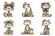 Whimsical Funny Christmas Cats Clipa, an Illustration by designcity5 (Thumbnail 3 of 5)