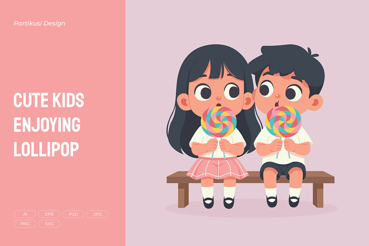 Cute Kids Enjoying Lollipop, a Person Illustration by Partikusi Design (Photo 1 of 3)