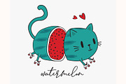 Cute cat loves watermelon, an Animal Illustration by StudioLondon (Thumbnail 1 of 2)