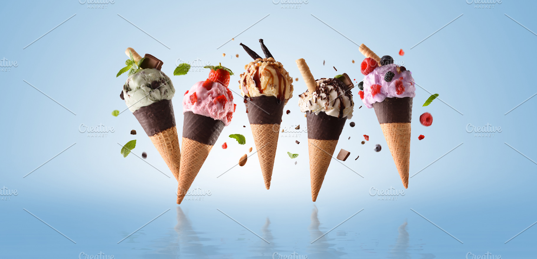 Assorted Floating Ice Cream Cones Collection, a Food & Drink Photo by Davizro's Market