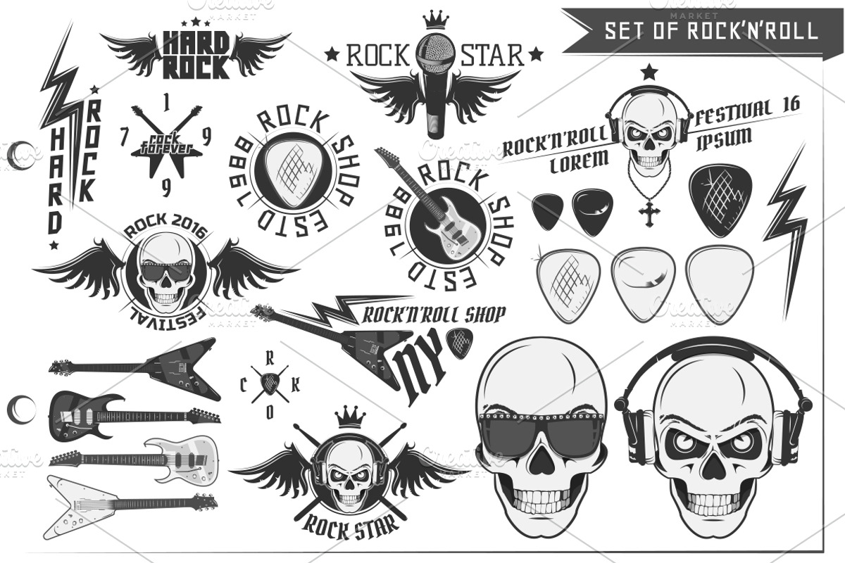24 in1 Rock and Roll design elements, an Illustration by Hadanello88 (Photo 5 of 5)