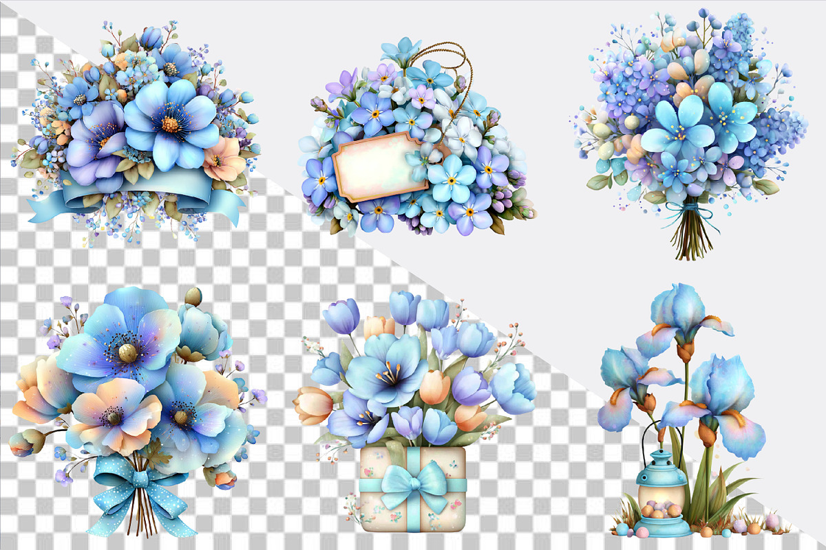 Whimsical Blue Flowers Spring Clipar, an Illustration by SVGArt (Photo 6 of 9)