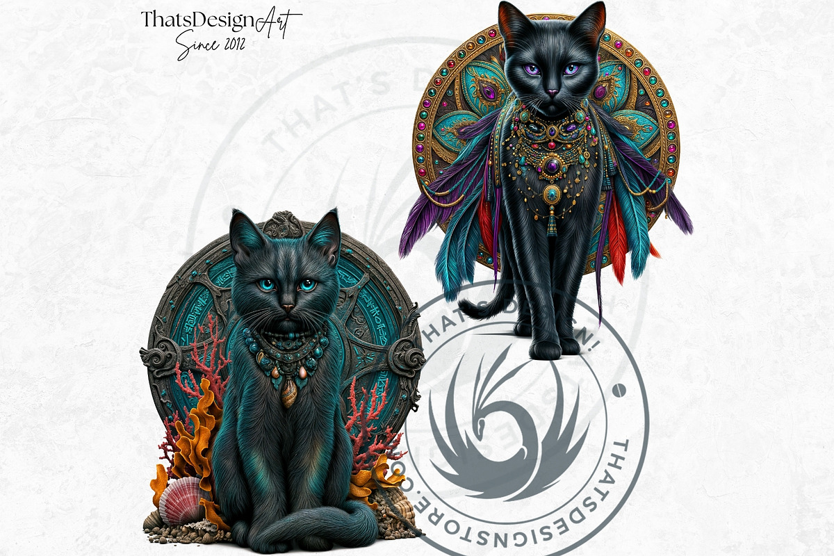 Black Cat Familiars clipart Set, an Animal Illustration by ThatsDesignArt (Photo 8 of 10)