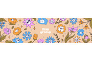 Cute groovy flowers set, backgrounds, a Decorative Illustration by PaperTrident (Thumbnail 5 of 8)