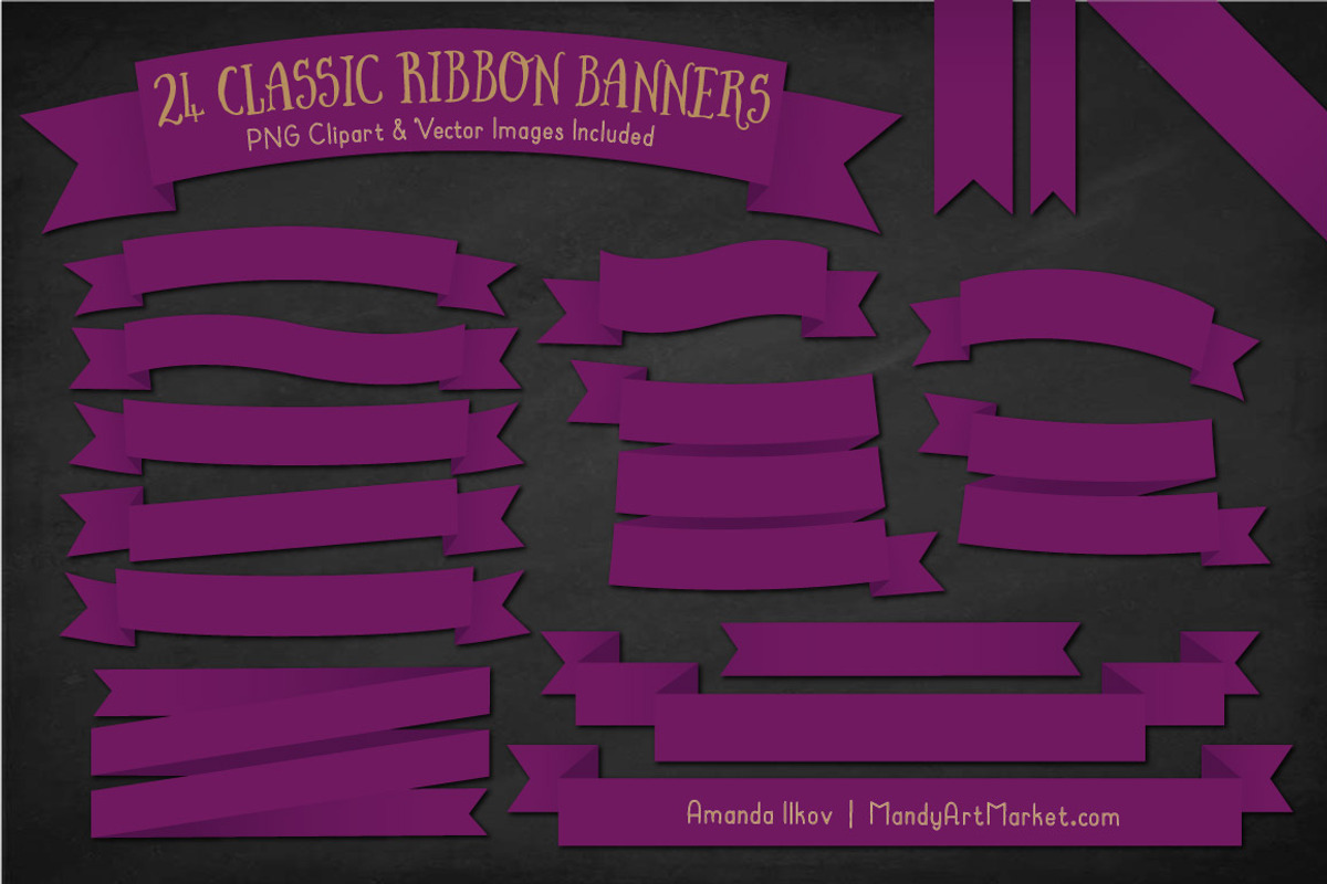 Plum Ribbon Banner Clipart, an Illustration by Amanda Ilkov (Photo 2 of 4)