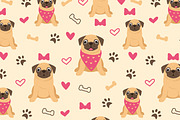 Pug Seamless Patterns | Vector Files, an Animal Illustration by Elena Nesterova (Thumbnail 2 of 7)