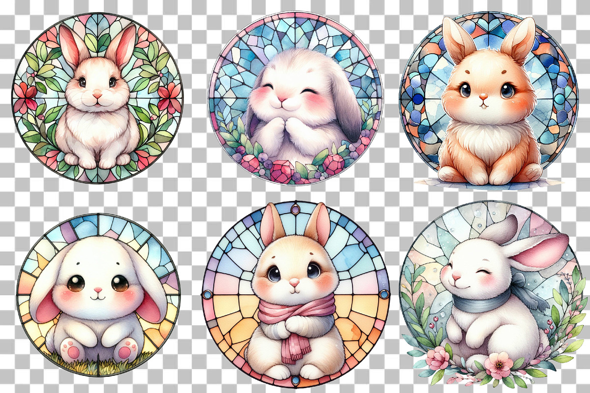 Bunny Round Stained Glass Png, an Illustration by DreamCafeArt (Photo 3 of 6)