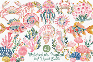 Watercolor Tropical Reef Clipart PNG, a Seasonal Illustration by Canvas Craft
