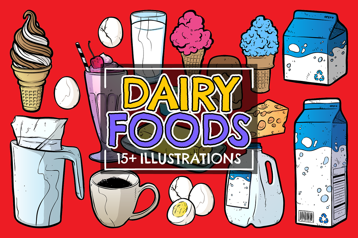 Dairy Foods Vector Pack, a Food Illustration by Vectory by BSC (Photo 1 of 3)