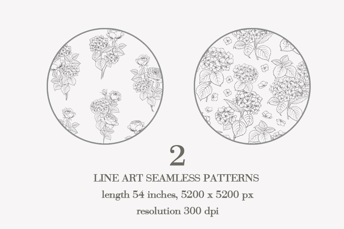 4 patterns roses and hydrangea, a Pattern Graphic by Kotkoa (Photo 4 of 7)
