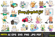 Funny Household Kawaii Cat Clipart, an Animal Illustration by ARTify Illustrations (Thumbnail 1 of 9)
